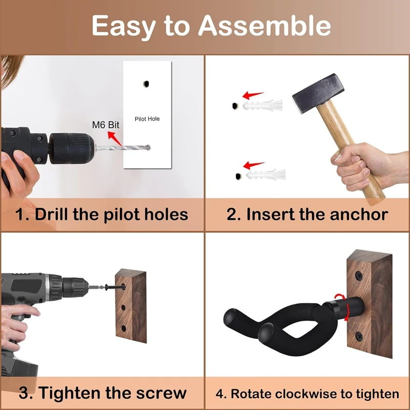 4 шт. настенное крепление для гитары орех U-образная вешалка подставка акустики