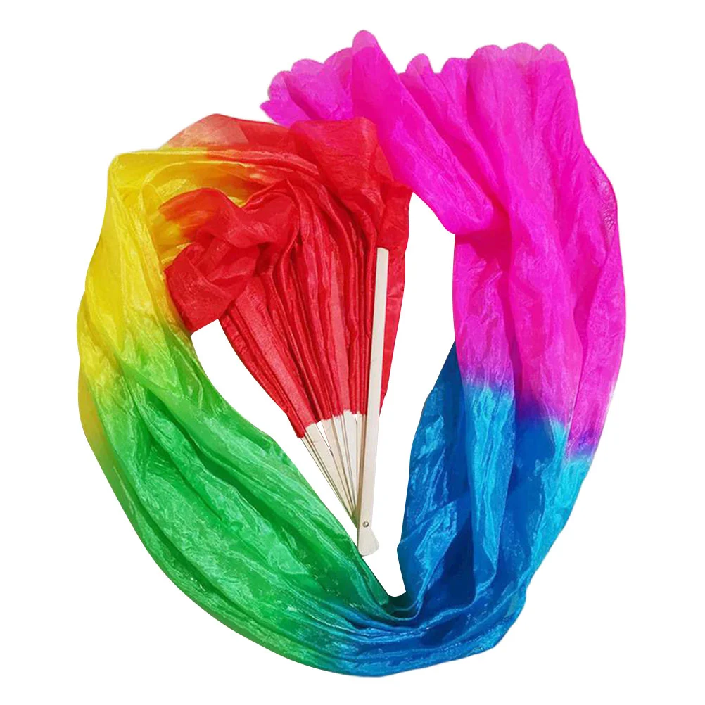

Long Folding Fan Lengthened Dancing Fan Lengthened Silk Belly Dance Fan Veil Colorful Long Silk Yangko Fan for Dancing