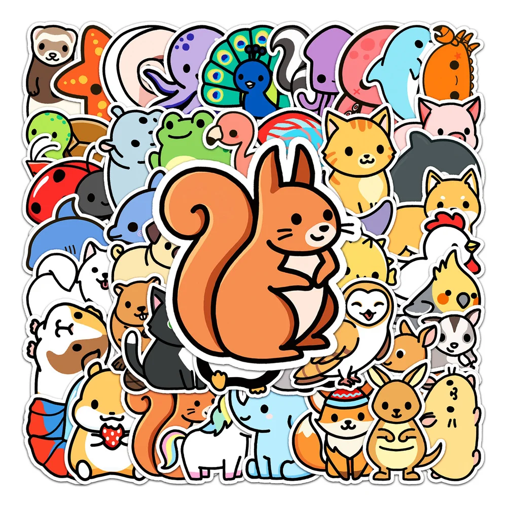 

10/50PCS Cute Cartoon Animal Set Waterproof Sticker Luggage Guitar Refrigerator Car Children's Stationery Box HelmetWholesale