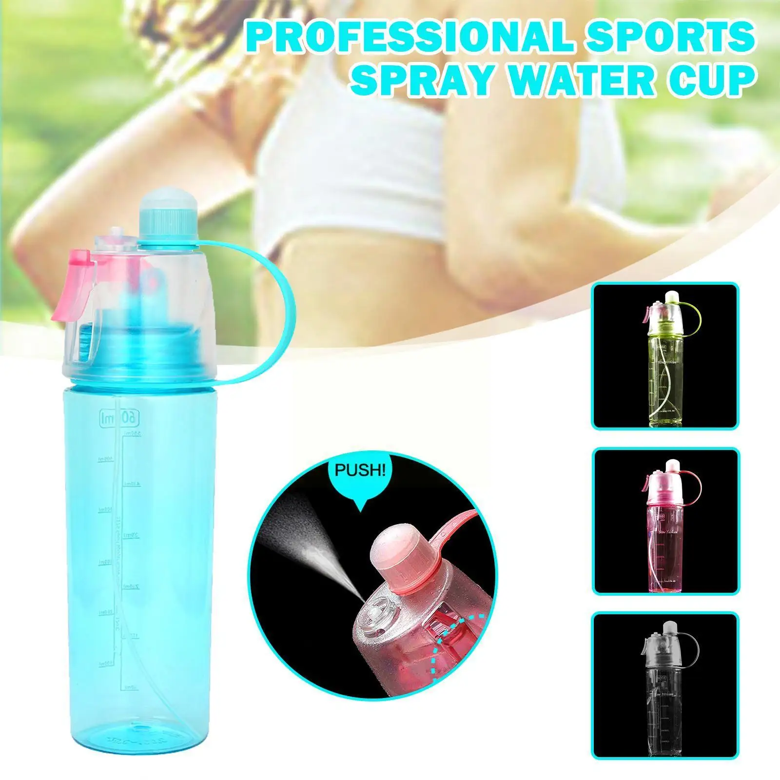 

4Colors 600ml PC Mist Spray Water Bottle Summer Ice Cold Outdoor Kettle promotion Sports product Bottle Drinking New Hot J6O5