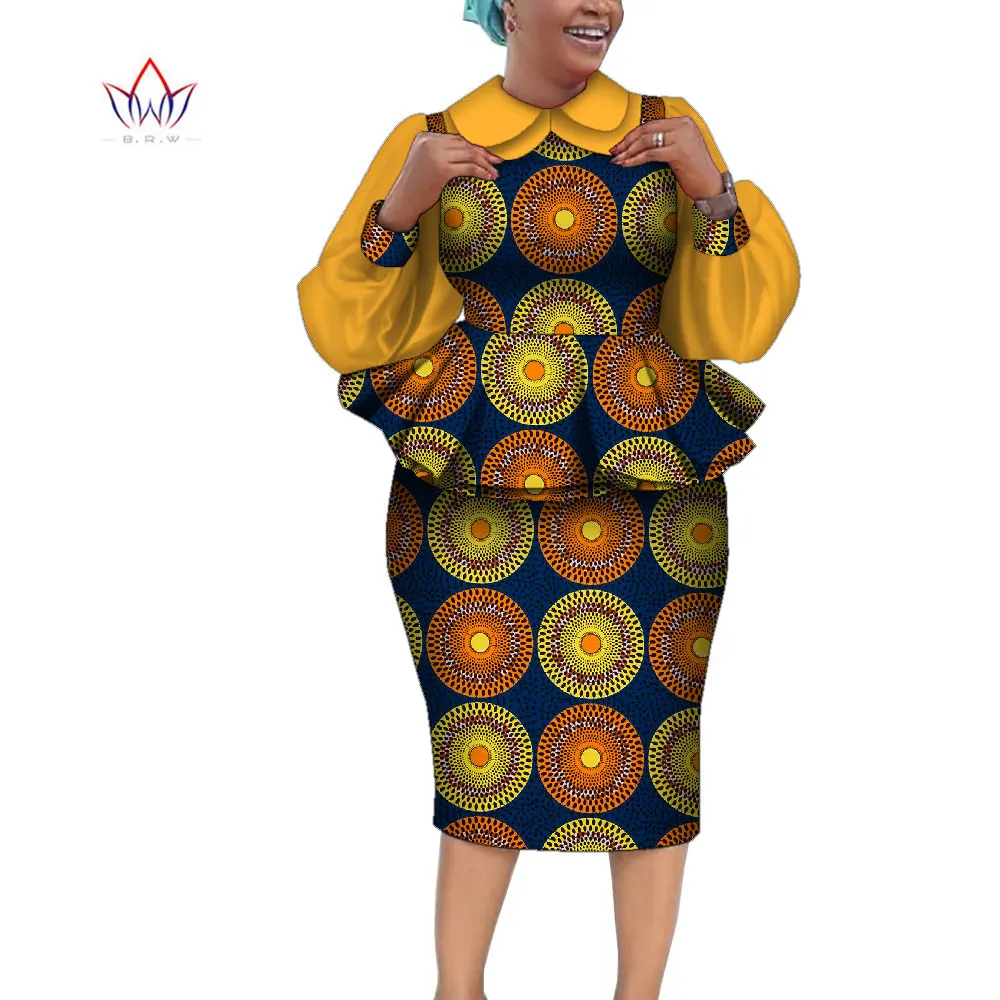 Conjunto de Top corto y falda con estampado africano para mujer, traje Dashiki de 2 piezas, manga farol, talla grande, WY9291, 2022
