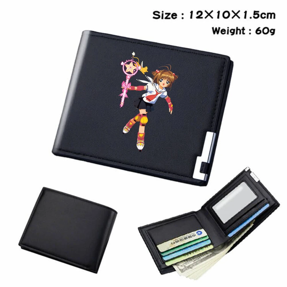 

Anime Cardcaptor Sakura Pu Wallet Short Black Bifold Leather Photo Card Holder Coin Student Unisex Cartoon Casual Purses Otaku