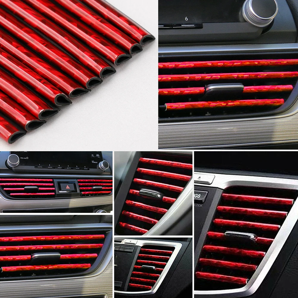

20/10pcs Car Air Conditioner Air Outlet Decoration Strip Cover Interior Accessories 200x8x4mm Purple/ Ice Blue/ice Red Decorati