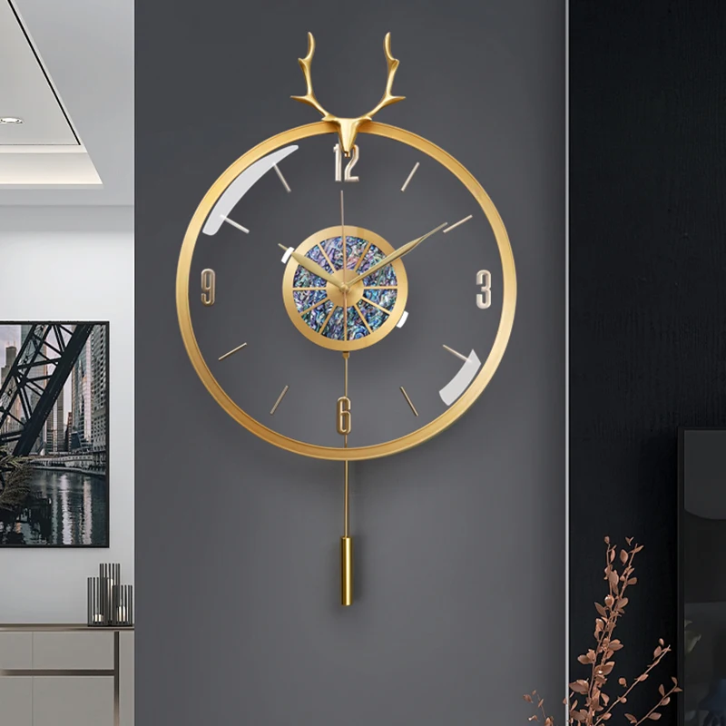 

Modern Luxury Wall Clock Metal Copper Deer Head Creative Large Clocks Wall Home Decor Silent Watch Living Room Gift Ideas