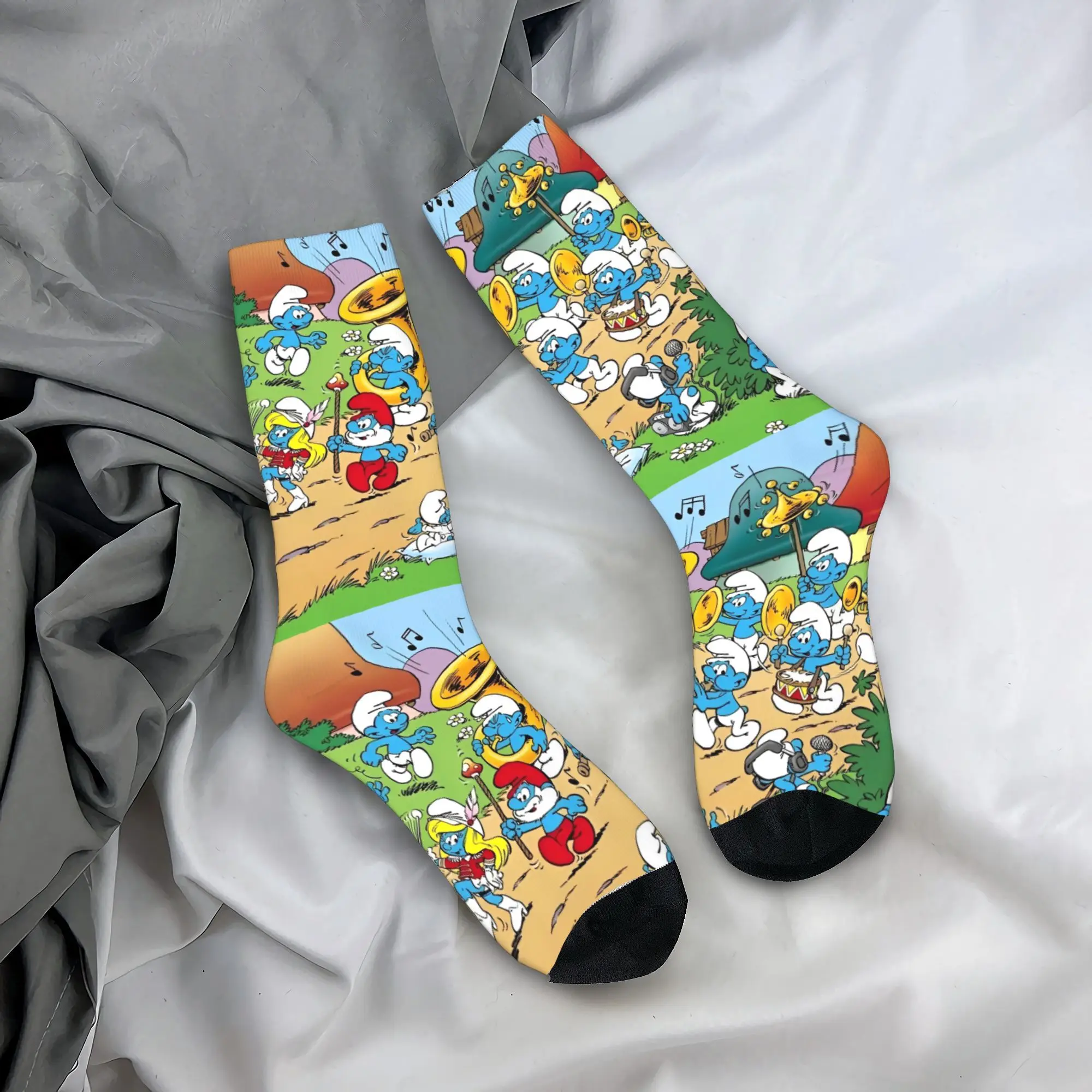 Осенне-зимние мужские и женские носки S-Smurfs в стиле ретро синие с героями