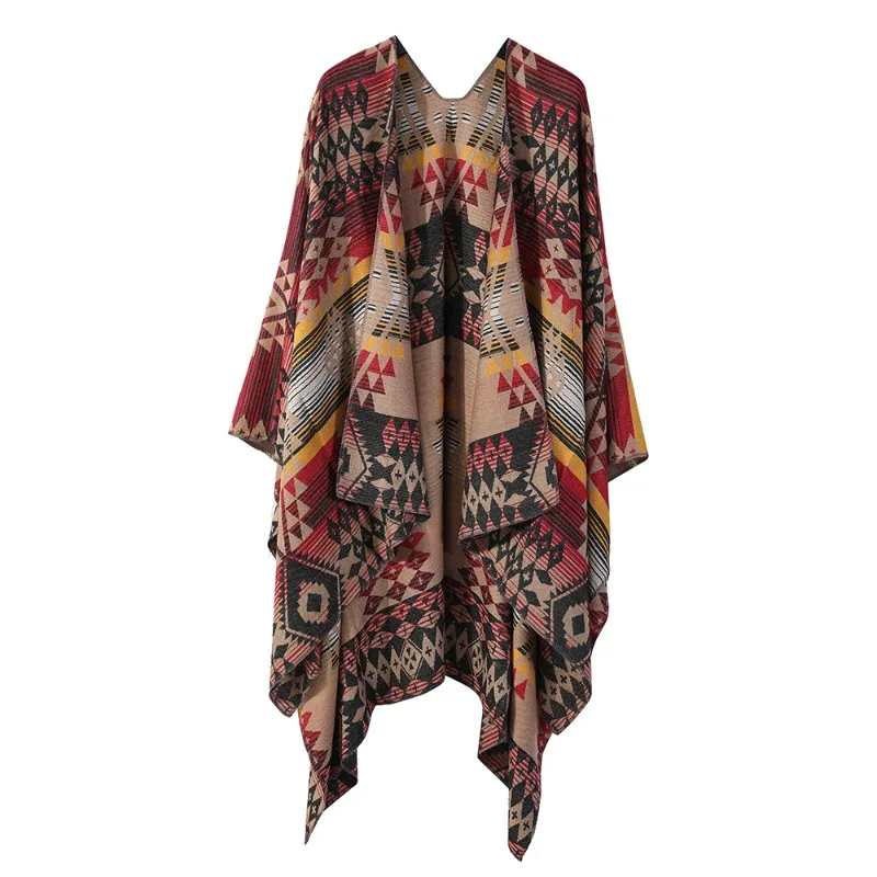 Плотная кашемировая шаль в полоску с бриллиантами и кисточками этническом стиле