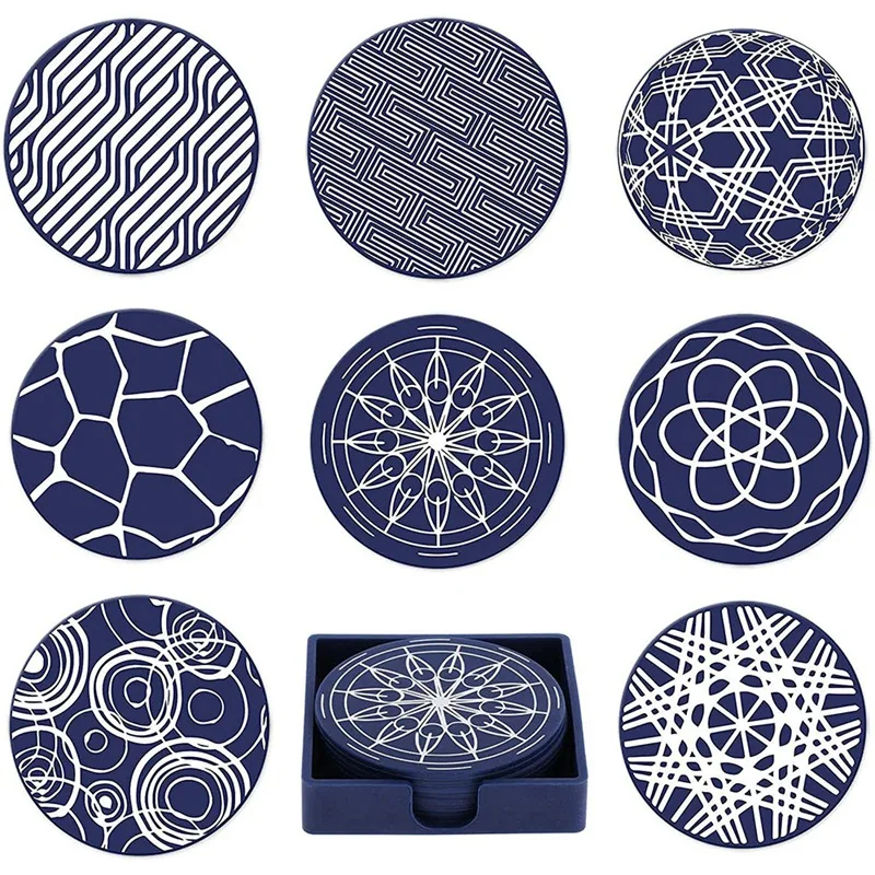 

Drink Coaster, Silicone Coaster 8-Piece Set With Bracket, Suitable For Bar, Table Decoration, Protect Desktop