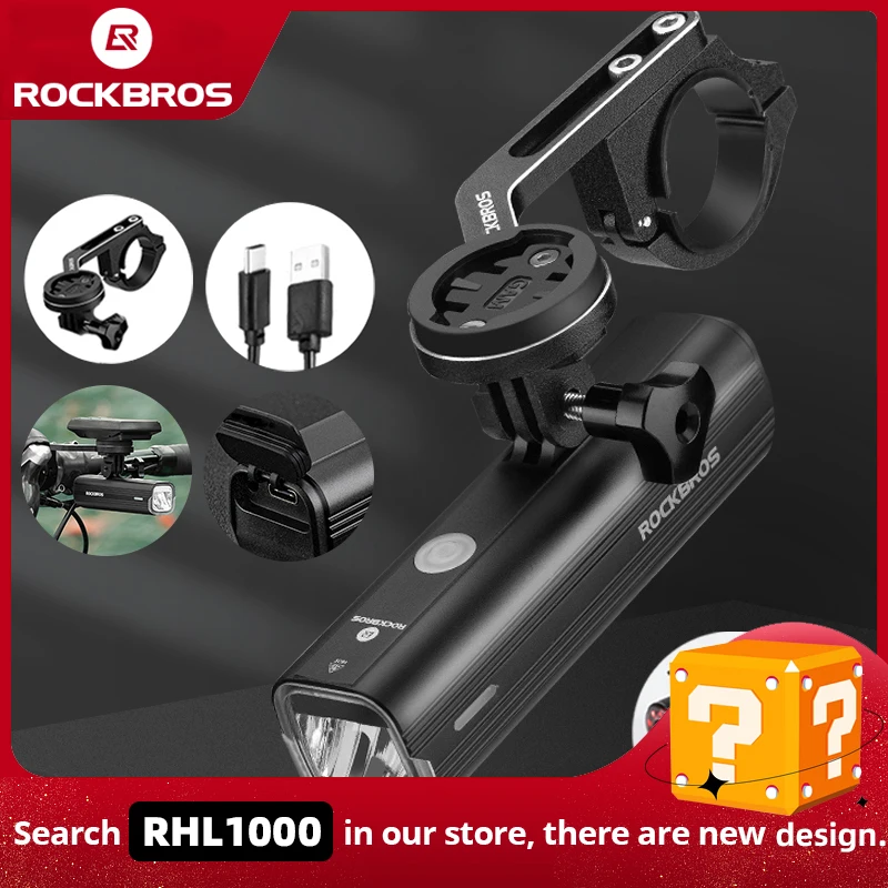 ROCKBROS-방수 자전거 전면 빛 1000LM, USB 충전식 사이클링 헤드 라이트 LED 4800mAh 손전등 MTB 자전거 램프