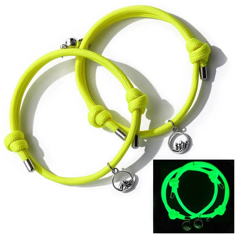 

2Pcs/Set Mountain Sea Promise Attract Magnetic Bracelets For Lovers Luminous Braided Rope Charm Couple Bracelet Jewelry Gifts
