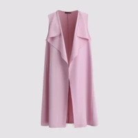 Plus Size 4XL Pink Trench Coat Woman Sleeveless Turn-down Collar Midi Overcoat 2022 Autumn Elegant Office Ladies Outerwear
