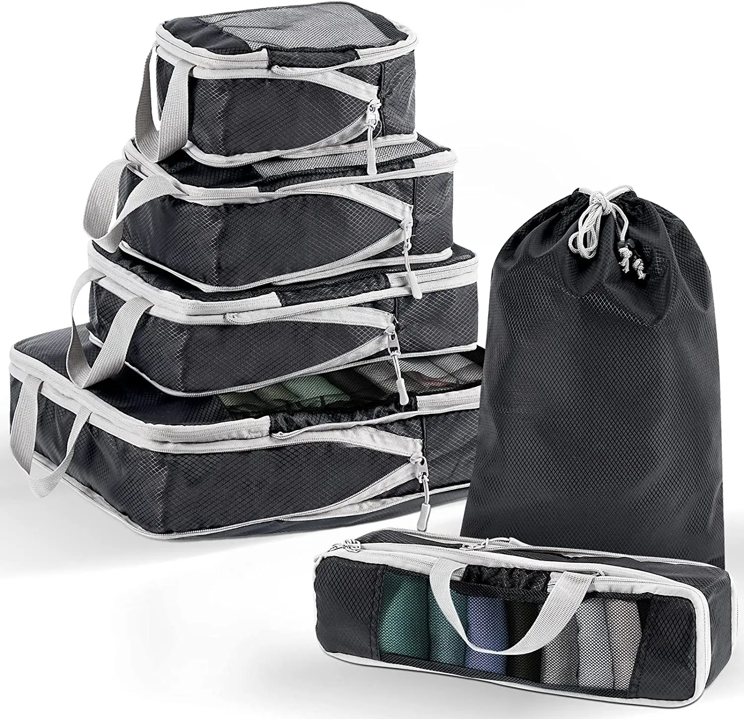 Travel Storage Bag Compressible Packing Cubes Foldable Waterproof Travel Suitcase Nylon Portable With Handbag Luggage Organizer