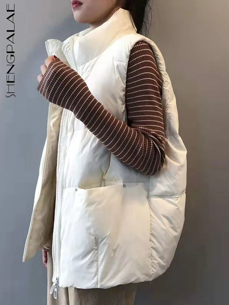

SHENGPAIAE Solid Color Sleeveless Stand Collar Waistcoat Contton Vest For Women 2022 Winter Famale New Fahsion Clothing 5W147
