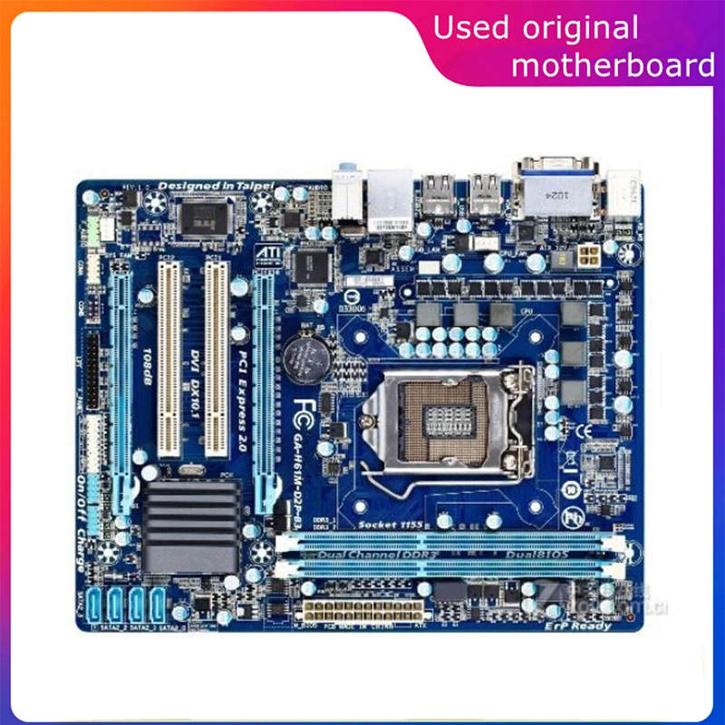 

Used LGA 1155 For Intel H61 GA-H61M-D2P-B3 H61M-D2P-B3 Computer USB2.0 SATA2 Motherboard DDR3 16G Desktop Mainboard