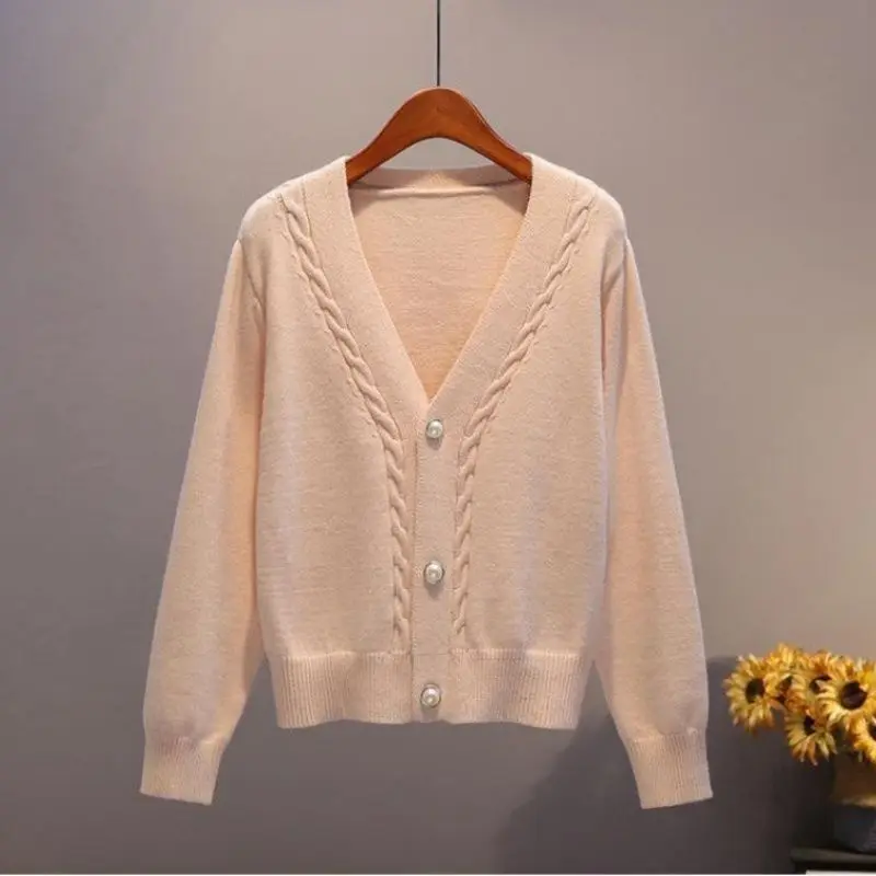 

Woman Knitted Single Button Cardigan Female V-Neck Thin Tops Fashion Long-Sleeved Coat Ladies Loose Tops Cardigans Mujer G74