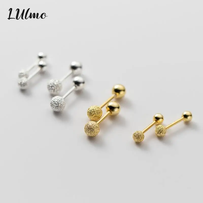 

Silver Color Minimalist Glossy Frosted Bead Small Stud Earrings Women Chic Ear Bone Piercing For Women Jewelry Accessories