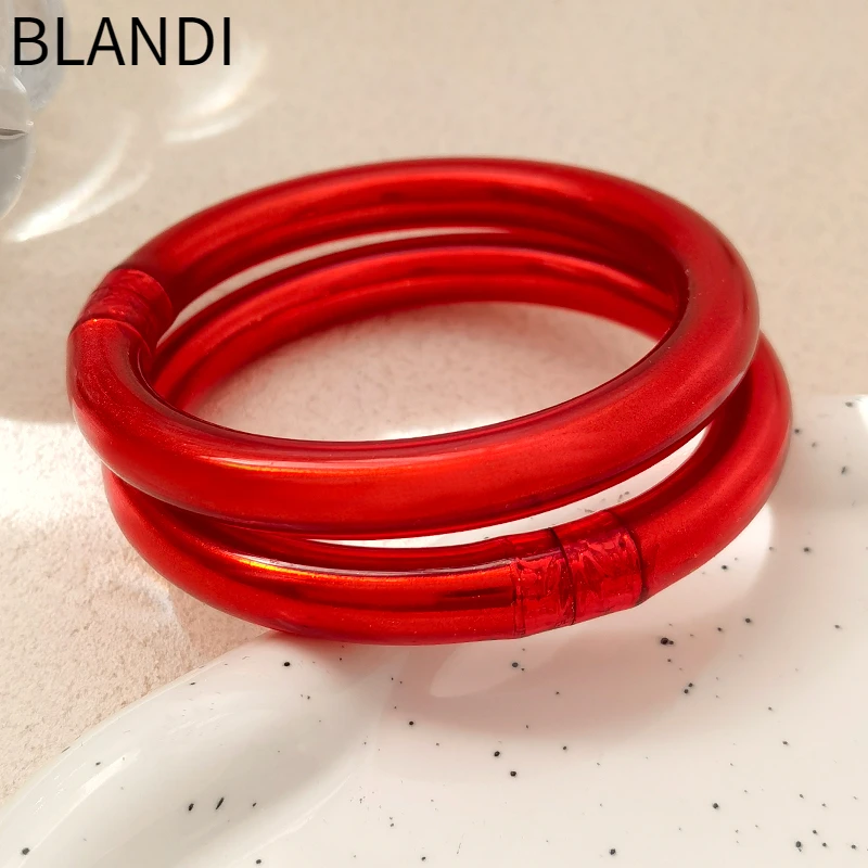 

Fashion Jewelry Red Bangle Bracelet 2023 Trend New High Quality Platic Tube Inner Glitter Round Bracelet For Women Female Gift
