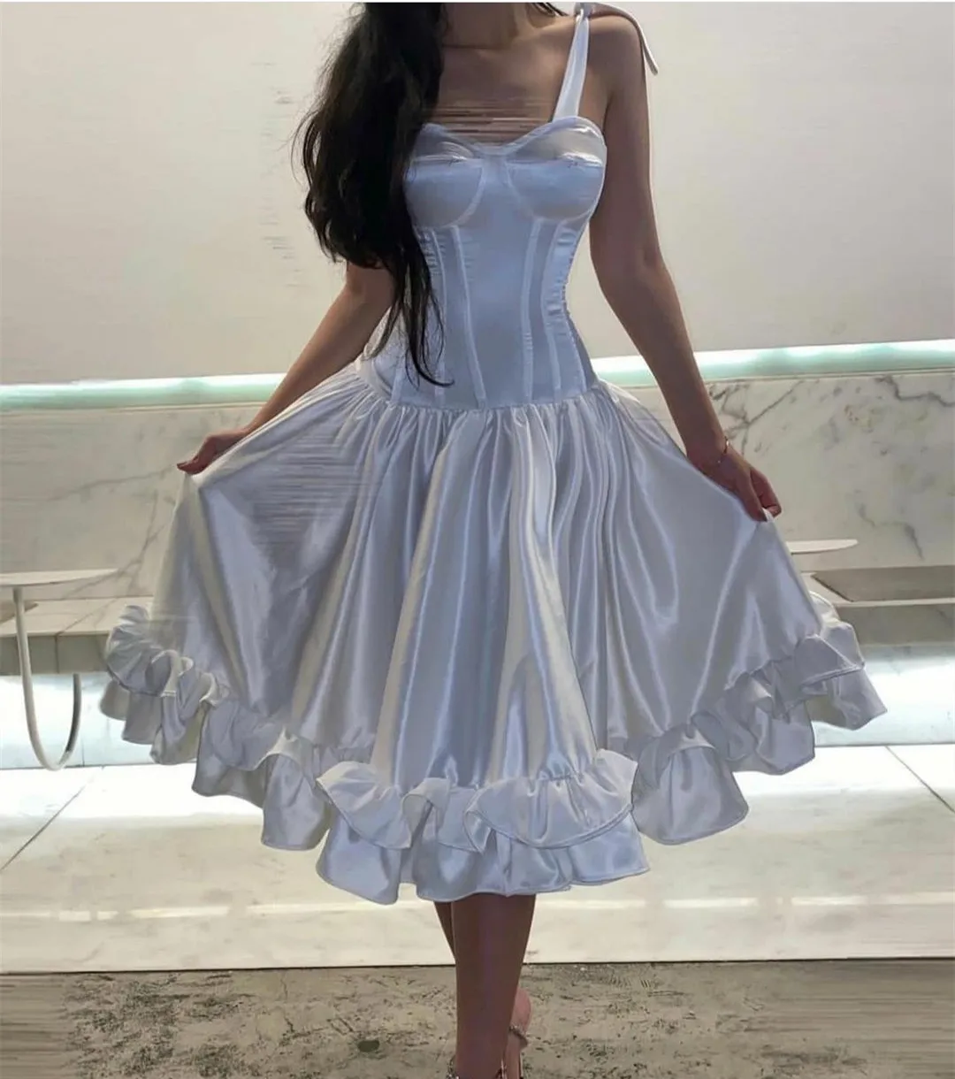 

Винтажное Короткое атласное вечернее платье с карманами, ТРАПЕЦИЕВИДНОЕ ПЛАТЬЕ до середины икры, женское Деловое платье для выпускного вечера