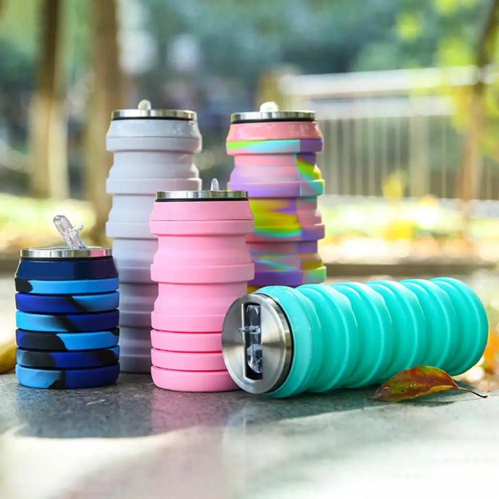 

Силиконовая бутылка для воды 480 мл, Складная спортивная портативная чашка, Складная легкая бутылка для питья, для спортзала, велоспорта, пут...