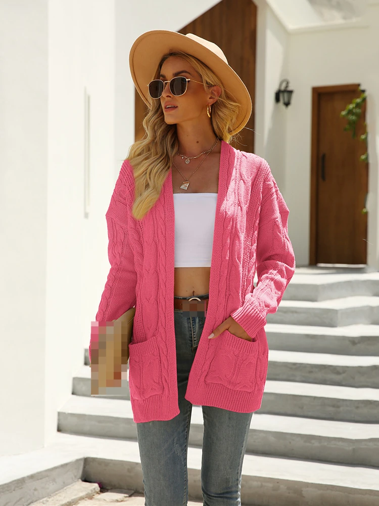 

2022 Autumn Winter New Women's Clothing Oversized Cardigan Sweater Twist Knitted Jacket Women Pink Cardigan Sweaters for Women