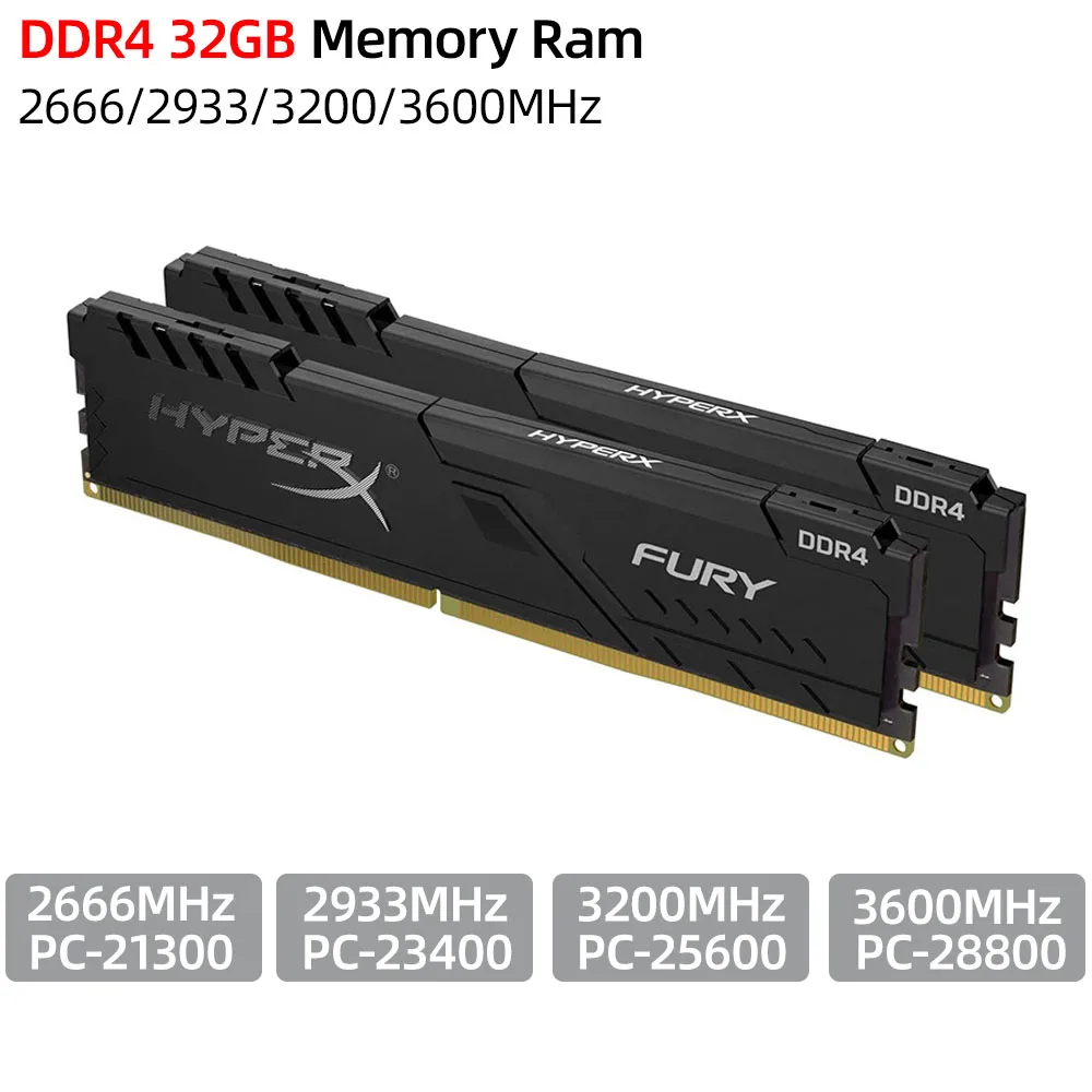 

DDR4 32GB 2666MHz 2933MHz 3200MHz 3600MHz DIMM PC4-21300 23400 25600 288Pin 1.2V DDR4 Desktop Memory