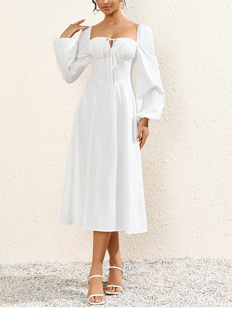 NewAsia женское платье-корсет миди с рукавами-фонариками и открытой спиной на