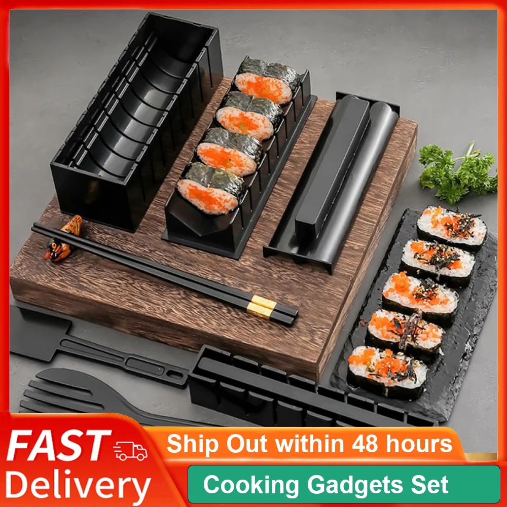 

10pcs/Set DIY Sushi Maker Equipment Kit Japanese Rice Ball Roller Cake Roll Making Multifunctional Mould Tools Kitchen Gagdets