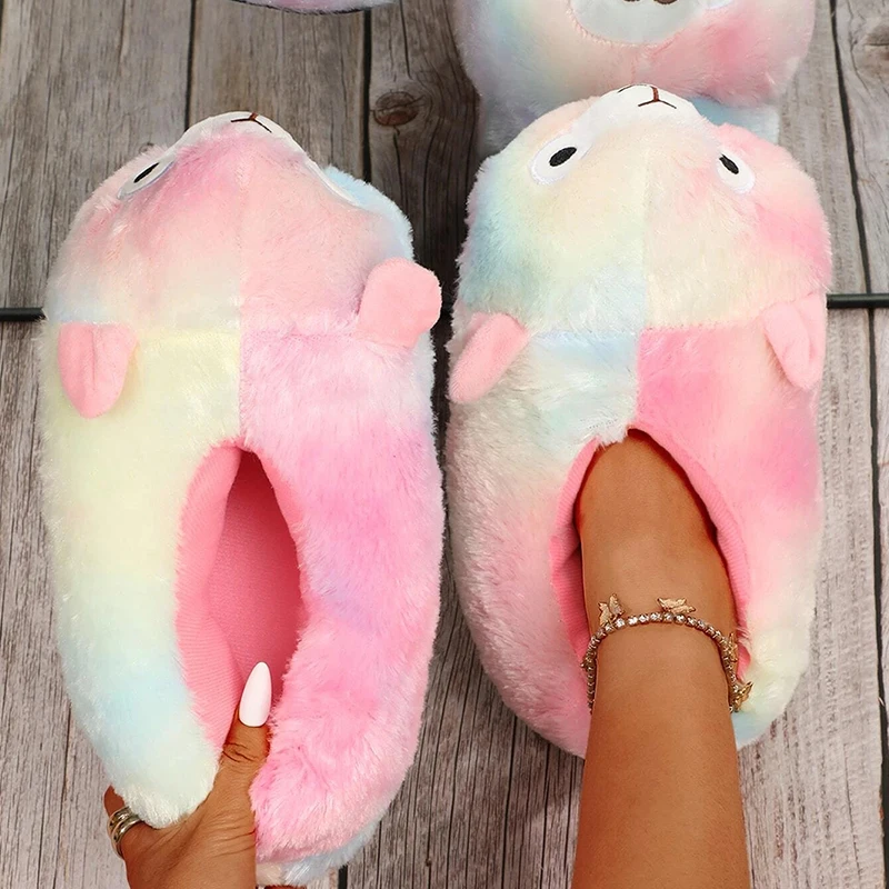 2022 All Inclusive Alpaca Cotton Slippers Fashion Women Home Slippers Winter Warm Ladies Plush Shoes One Size Fluffy Shoes