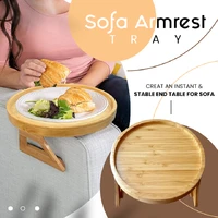 sofa arm clip table natural bamboo armrest clip on tray organizer drinksremote controlsnacks holder round dropshipping