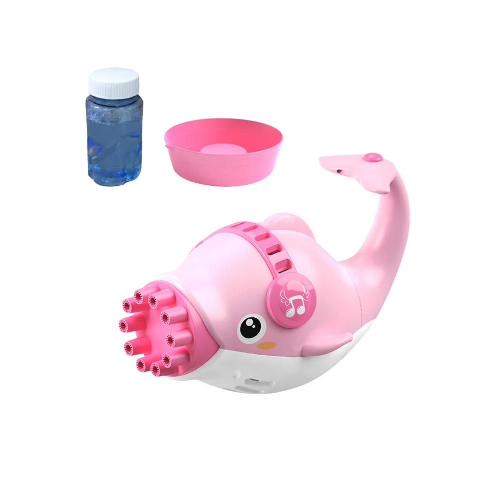 

Dolphin Shaped Kids Toy Summer Battery Powered With Fan Automatic Blowing Electric Bubble Machine Cartoon Gifts 2 In 1 Children