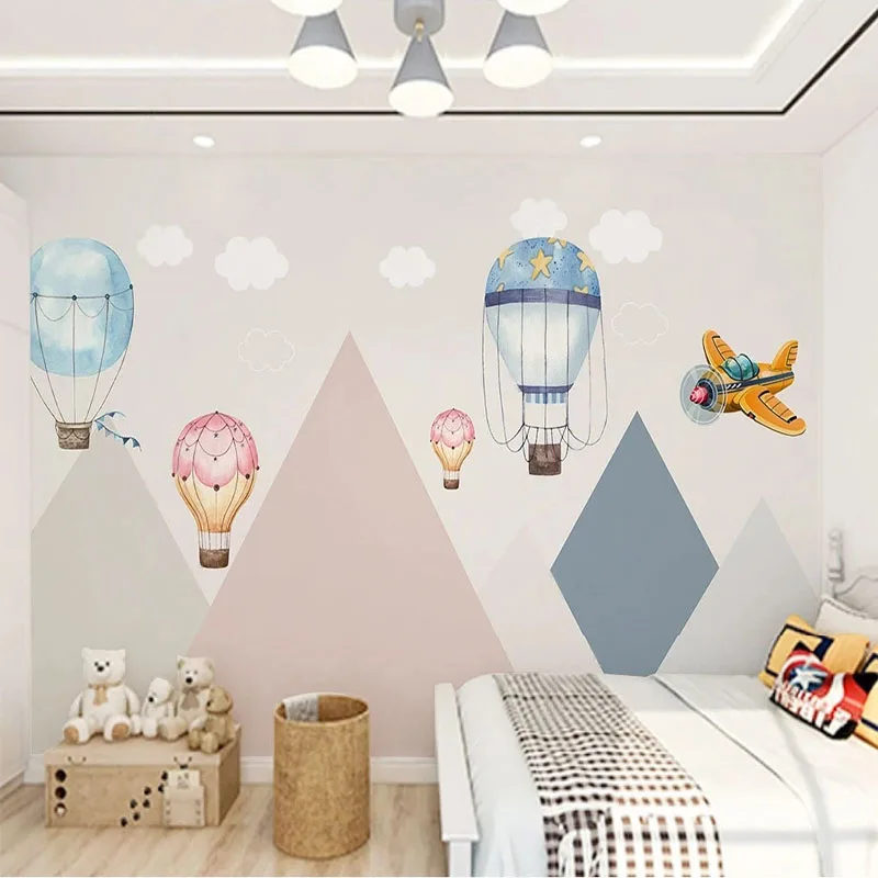 

Custom 3D Modern Nordic Ins Cartoon Hot Air Balloon Airplane Children's Room Background Wall For Bedroom Walls Home Décor Tapety