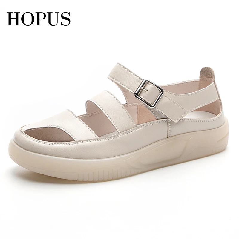 

HOPUS New Women's Sandals Summer 2023 Fashion Hollow Out Comfortable Shoes For Women Large Size Breathable Leather Casual Shoes
