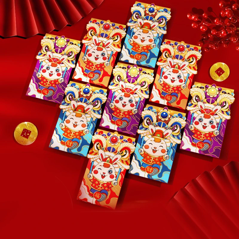 

2023 New Year Bronzing Texture Red Envelopes Cartoon Lion Headed Rabbit HongBao Refined Pattern Money Pockets Lucky Money Packet