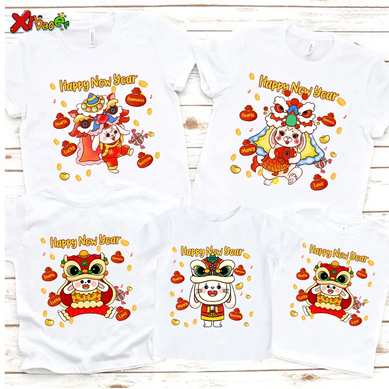 

Matching Family Shirts Holiday Outfit Mom Dad Baby Toddler Kid Sibling Group Tshirt Chinese New Year Party Rabbit Shirt 2023 Tee