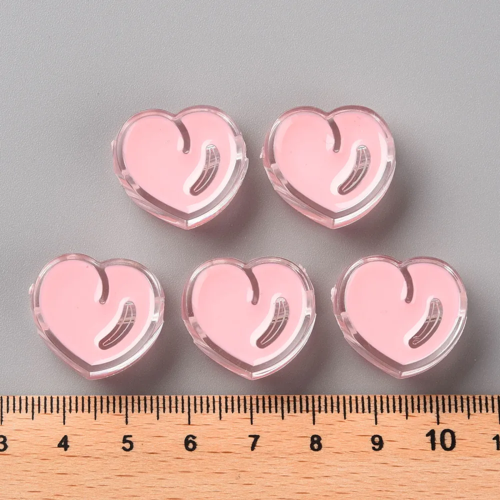 100pc Transparent Enamel Acrylic Beads Heart Misty Rose 20x21.5x9mm Hole: 3.5mm