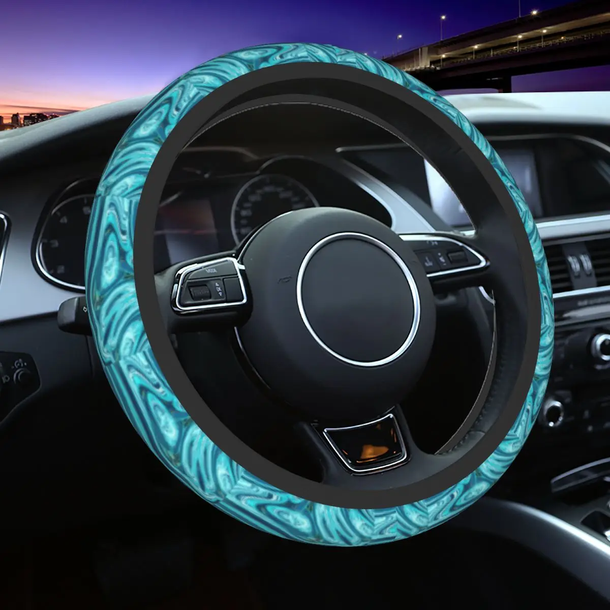 

Ocean Waves Blue Marble Swirls Steering Wheel Covers Universal Geometric Steering Wheel Protector for Sedan Car Accessories