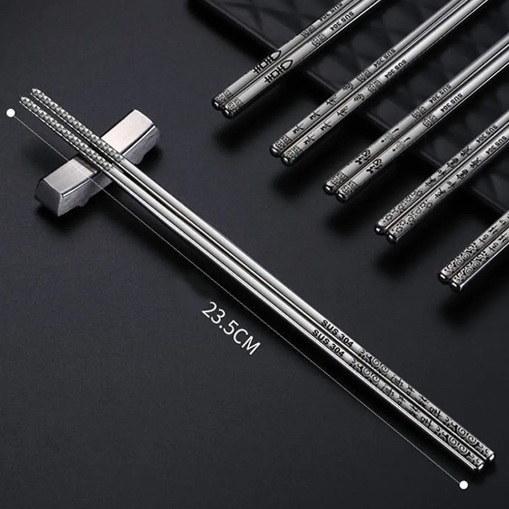

6 Pairs Chopsticks Non-Slip Stylish Healthy Light Weight Stainless Steel Reusable Metal Chopstick For Chinese Kitchen Accessori