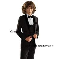 boys suit 3 piece velvet formal wedding tuxedo point lapel jacket kids blazer pants vest double breasted