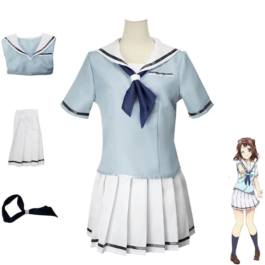 

Anime Toyama Kasumi BanG Dream Cosplay Costume Blue Shirt White Skirt Tie Man Woman Adult Jk Sailor Suit Japanese School Uniform