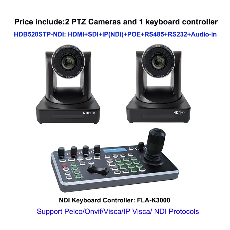 

20X Zoom PTZ Camera NDI HDMI/3G-SDI IP Live Streaming + 4D POE Joystick Network Keyboard Controller For Video Production Events