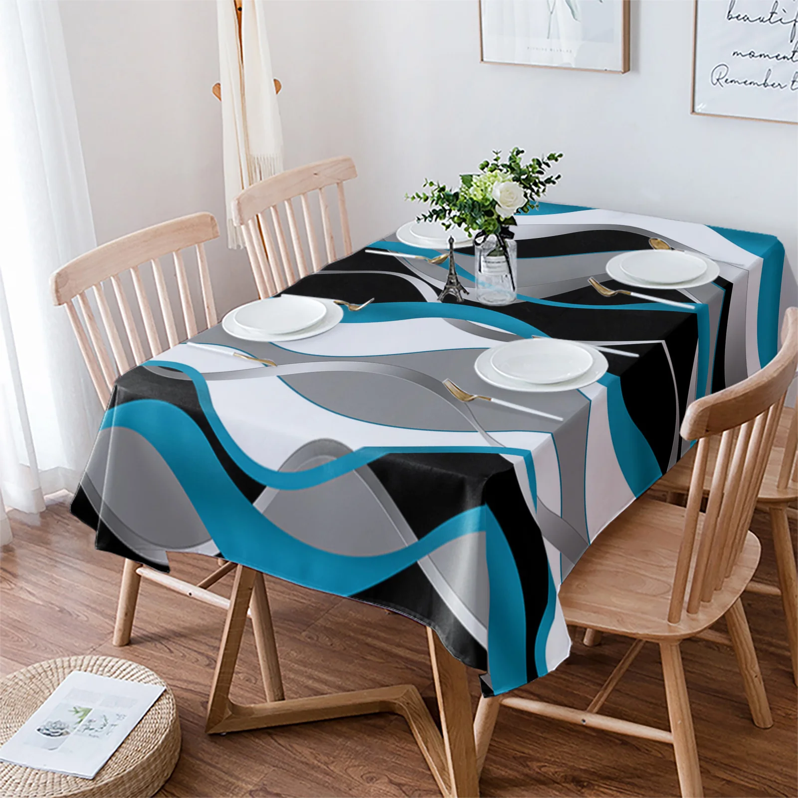 

Водостойкая синяя скатерть с абстрактными линиями и градиентом, обеденный стол, прямоугольная, круглая, искусственная кухня, украшение