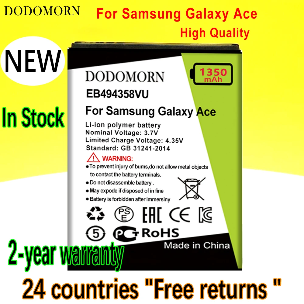 

DODOMORN EB494358VU Battery For Samsung Galaxy Ace S5830 S5660 S7250D S5670 i569 I579 GT-S6102 S6818 GT-S5839i +Tracking Number