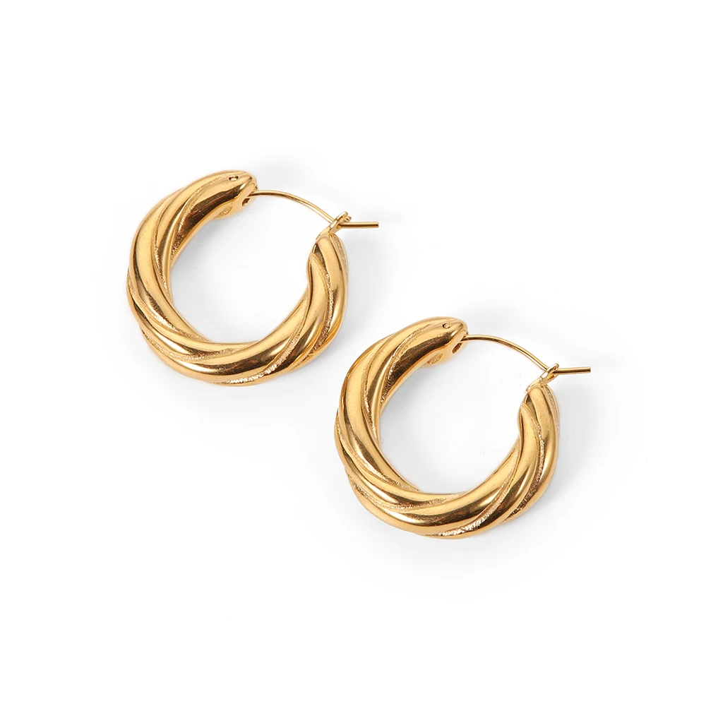 

Stylish Unique Metal Texture Stainless Steel Hoop Huggie Earrings Waterproof Bling Trendy Jewelry for Women Gift 2022