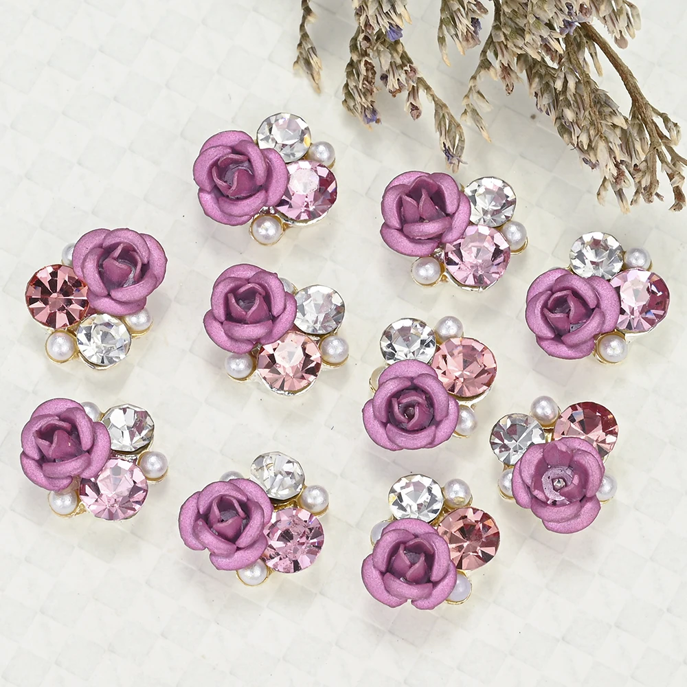 

10Pcs 3d Crystal Flowers Nail Stones 9*11cm Silver Bottom AB Rhinestones Glitter Flower Pile Drill Alloy Nail Jewerly Decoration