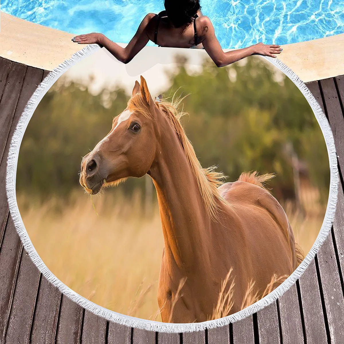 

Круглое пляжное полотенце Farm Animal Horse 100% полиэстер