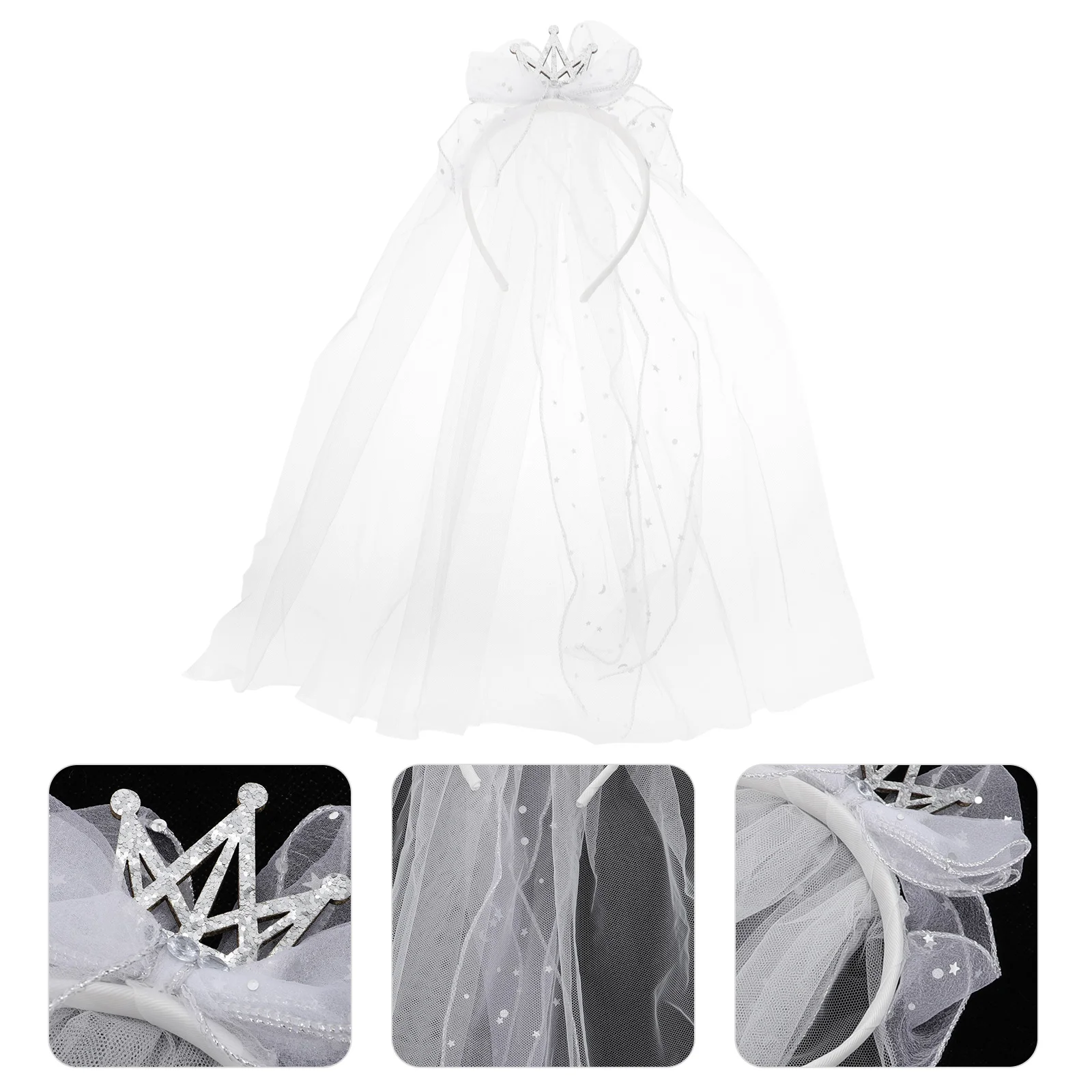 

Veil Sequined Crown Hair Accessory Crystal Headband Children Headdress Wedding Headpiece Bride For the