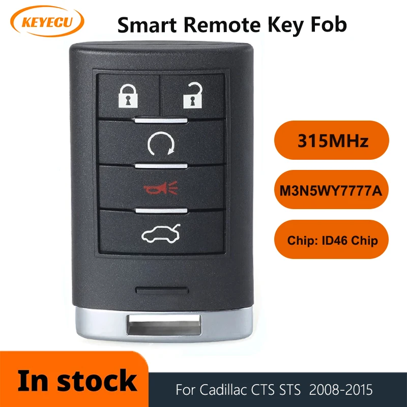 

KEYECU 315MHz ID46 M3N5WY7777A Keyless Smart 5 Button Remote Key Fob for Cadillac CTS 2008-2015 STS 2008-2011 SLS