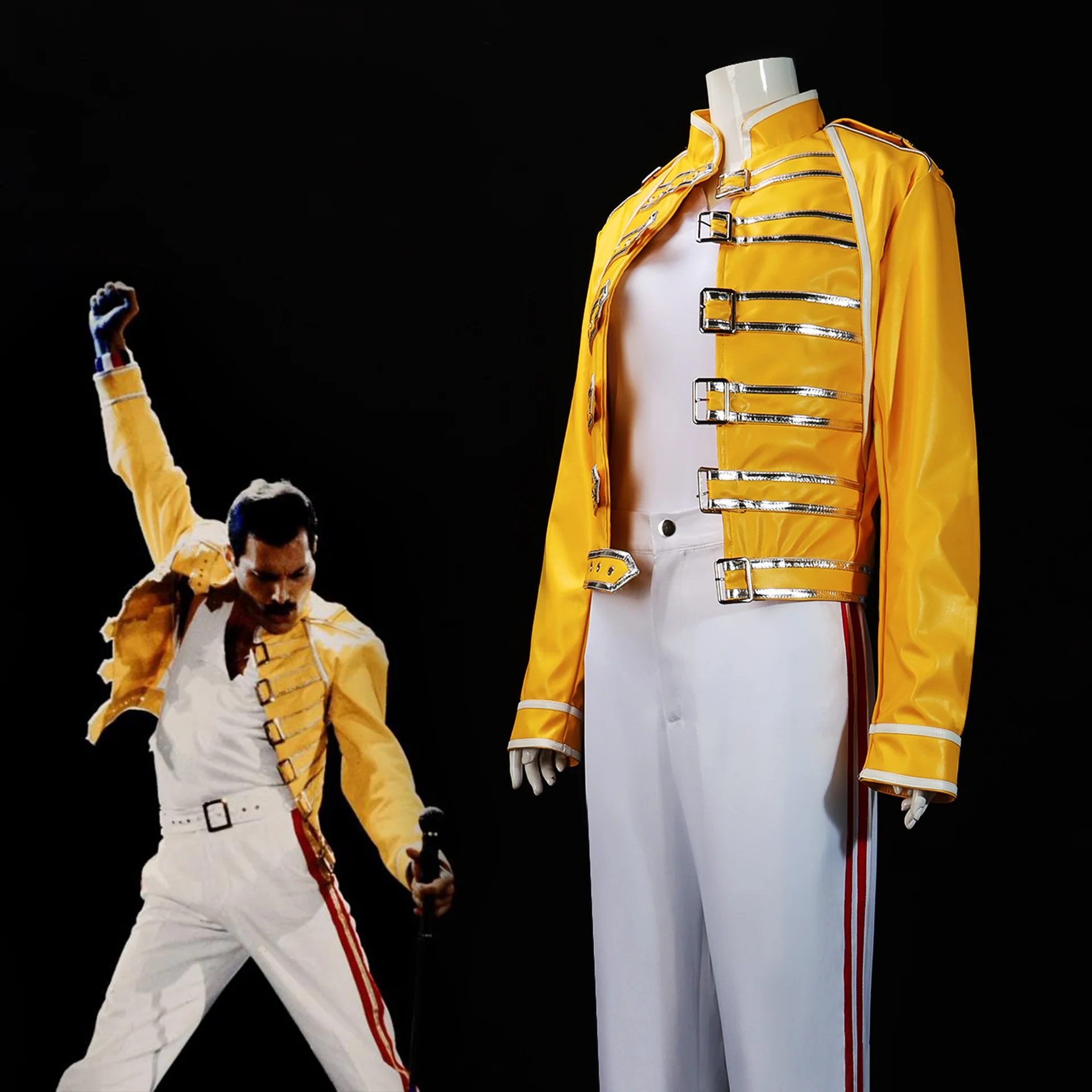 

Мужской костюм Freddie Mercury в стиле 80-х годов, желтый костюм легенды о рок, для концерта, для взрослых, певицы, желтый жакет, наряд