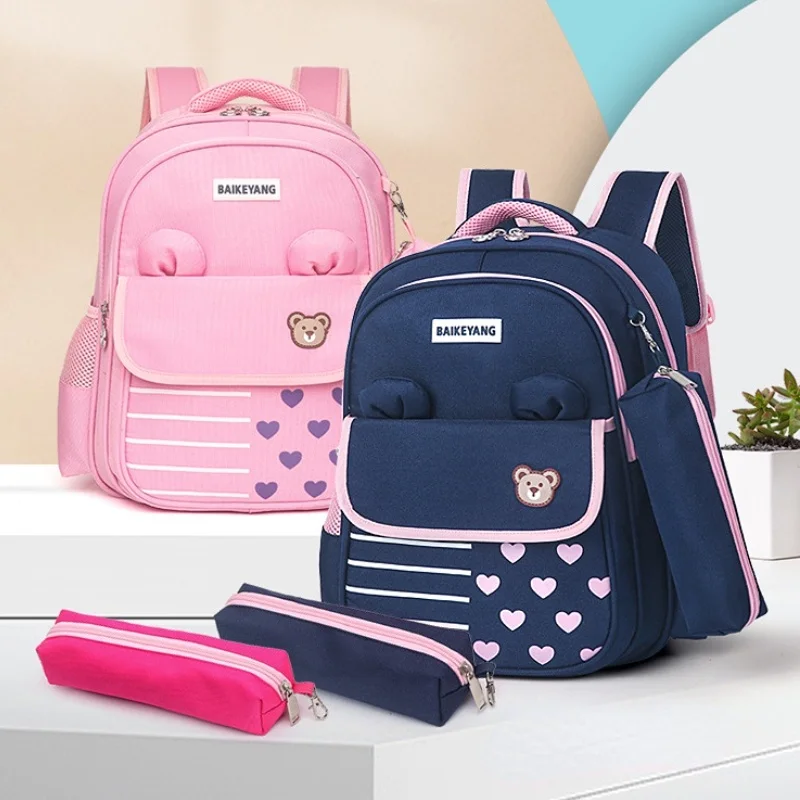 High-capacity Grade 3-6 Primary Children Cute Bear Backpacks 2022 New Girls Boys Fashion All-match Schoolbags with Pen Bag Hot