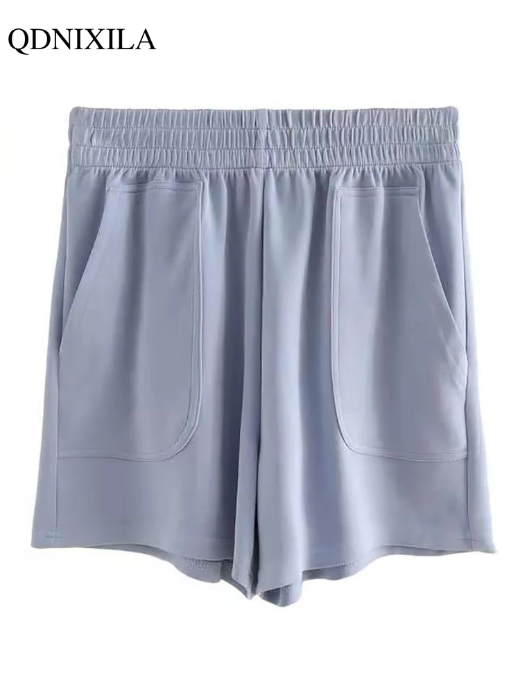 Summer 2023 Korean Fitness Sports Women Shorts High Waist Loose Slim Wide Leg Shorts Solid Cotton Casual Oversize Fashion Shorts