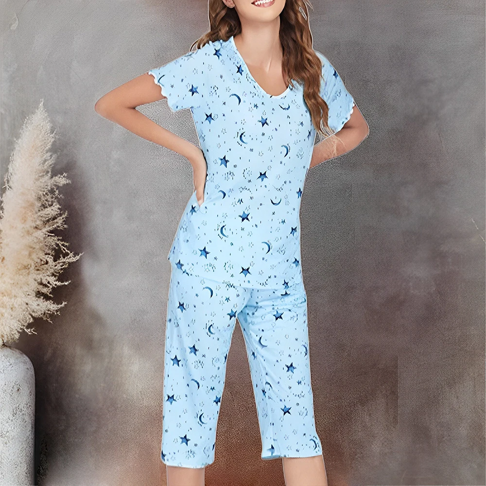 

Женская летняя пижама с принтом и коротким рукавом, 2023